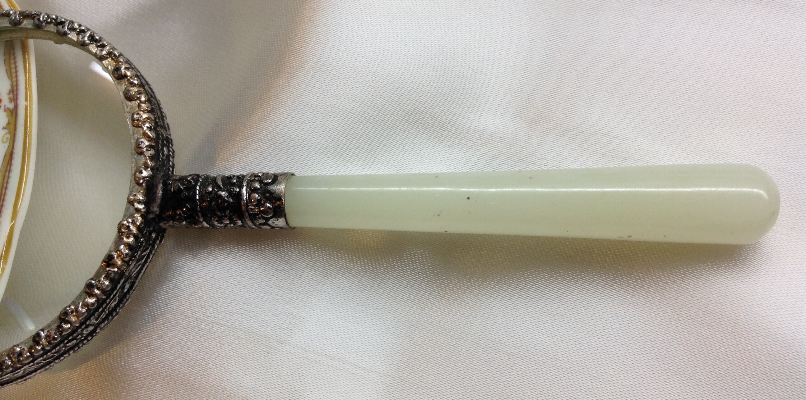 Beautiful Antique Chinese Armored Jade Magnifying Glass; Powerful