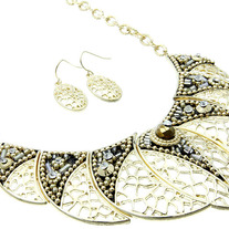 Gold Bib Statement Necklace with Earrings