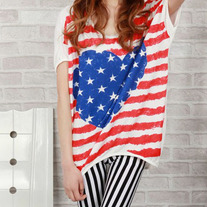 Oversized Baggy American Flag Print Star T Shirt 