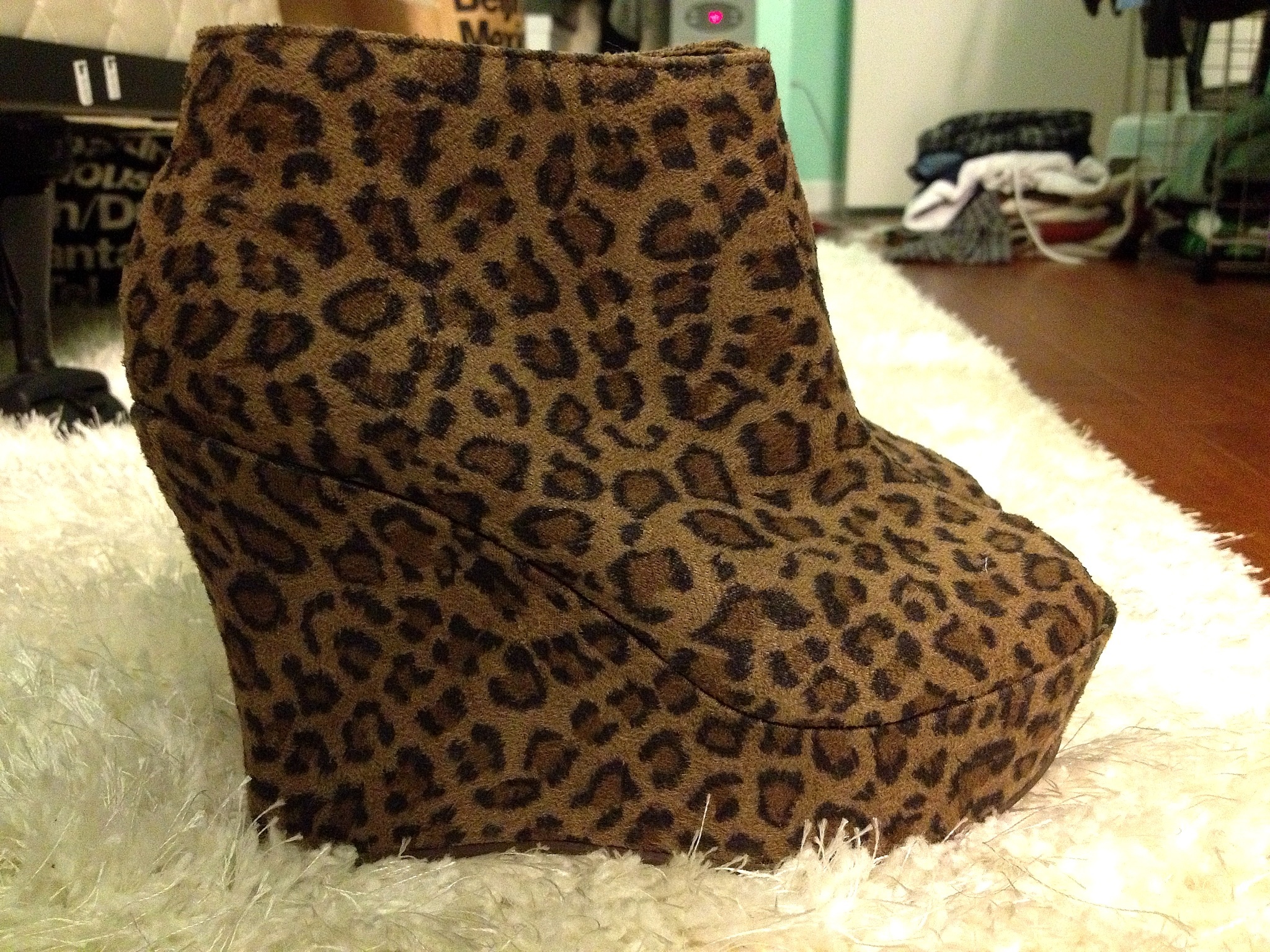 BRAND NEW! Never worn. Forever 21 leopard print wedge peep tie booties ...