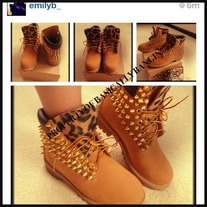 Spiked Wheat & Leopard Timberlands ADULTS SIZES 7.5-UP