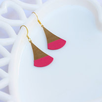 Fuchsia Color Dipped Flat Brass Dangle Earrings
