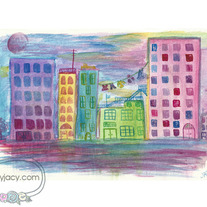 "Colors of Dawn" 8x10 Matte Print Watercolor Urban Cityscape Illustration