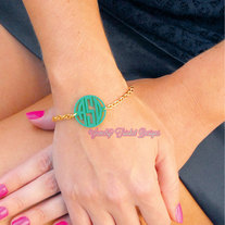 Preppy COLORFUL Acrylic MONOGRAM Personalized Circle Filigree Disk BRACELET -13 Colors