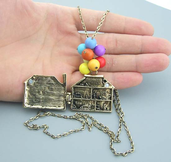 Up necklace Bronze house charm jewelry Colorful bead Flying house