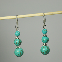 Veined spheres turquoise color bead hook earring