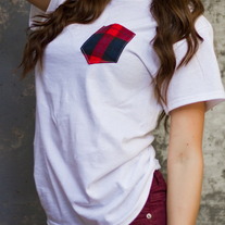 Red & Navy Plaid Pocket Punt T-Shirt on White