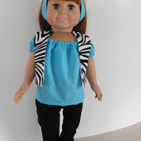 Blue shirt, zebra vest, black leggings, headband 4 pc.