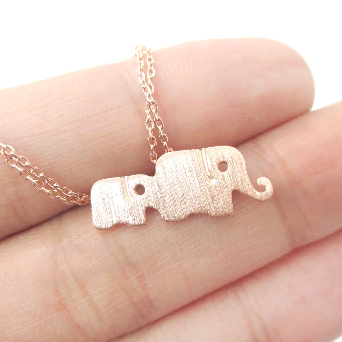 Classic Elephant Mother and Baby Family Pendant Necklace in Rose Gold