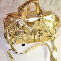 MCM Logo Design Munchen Gold Leather Handbag New! Italy ......