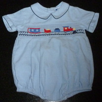Light Blue Train Romper-Carriage Boutiques Size 6 Months