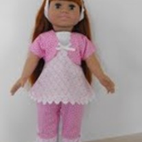 5 pc. pink and white capri, shirt, camisole, shrug, and headband