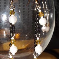 Black Chain White Pearls and Yellow Crystals Earrings
