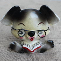 Vintage Ceramic Reading Dog with Glasses