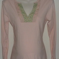 Long Sleeve Pink Shirt with Green Floral Neckline and Sleeves-Old Navy Maternity Size Medium