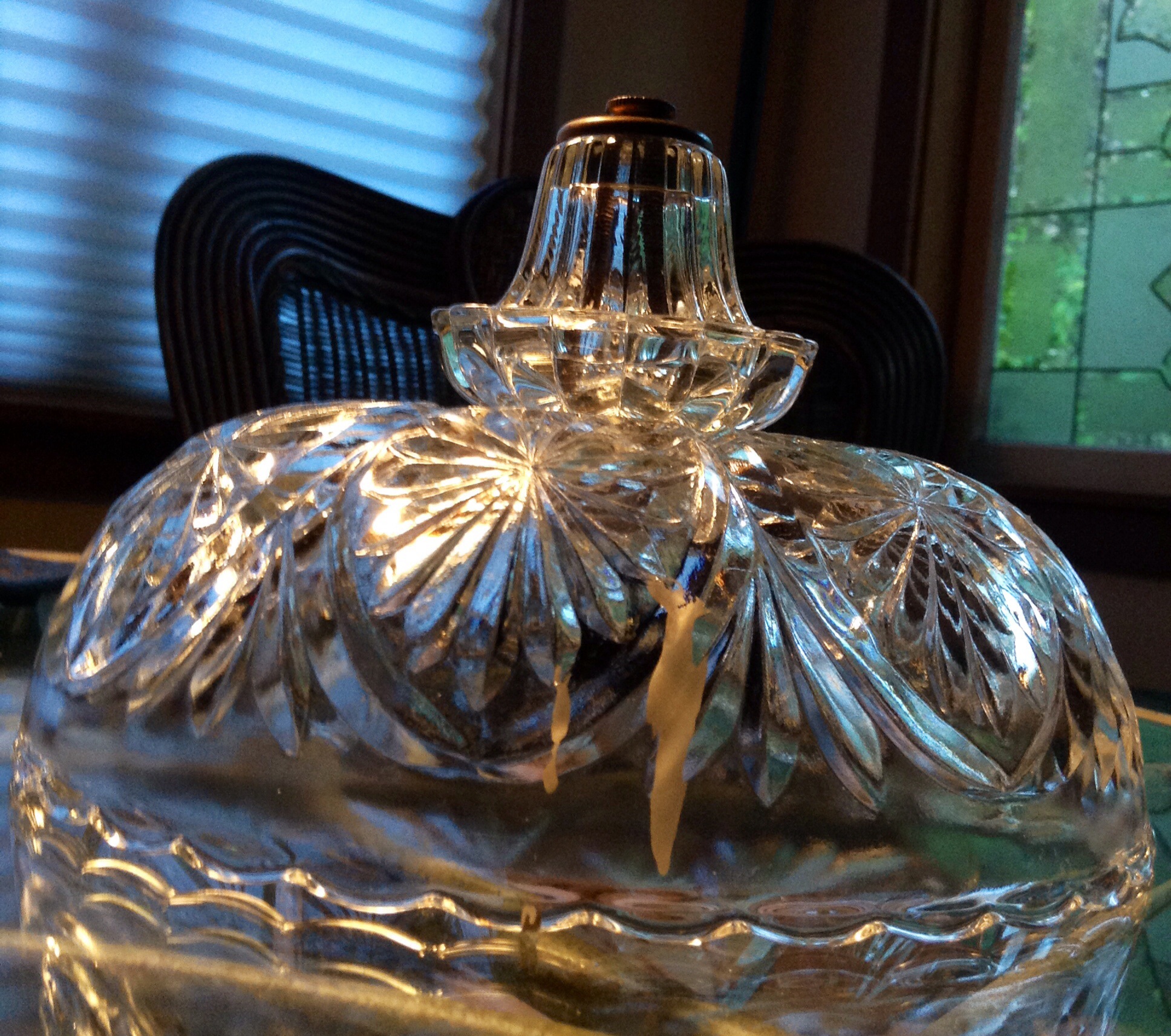 Antique Heavy Cut Glass Light Fixture / Lamp Shade; Mint San Francisco