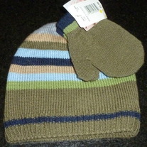 Green Stocking Hat and Mits-NEW-Toddler