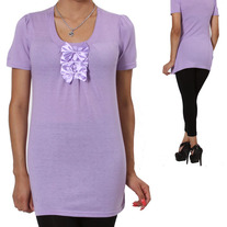 In S M & L - pastel purple puff sleeve t shirt satin ribbon bow tunic top fairy kei tee cutsew blouse