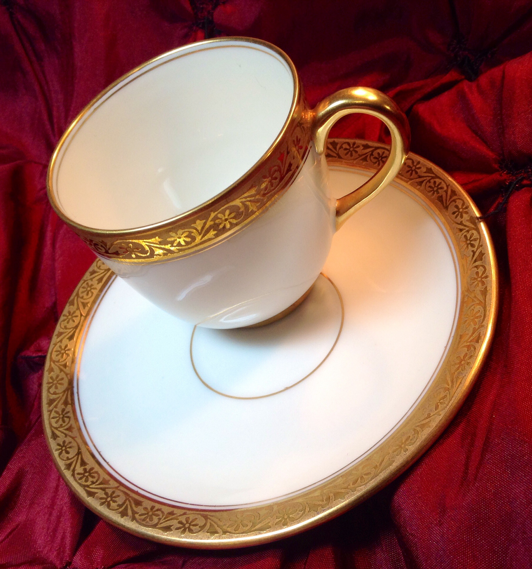 Antique France Vignaud Limoges Wright Tyndale Van Roden Demitasse China Cup Saucer Set 