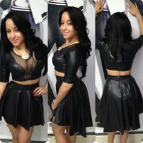 Mesh faux leather top 