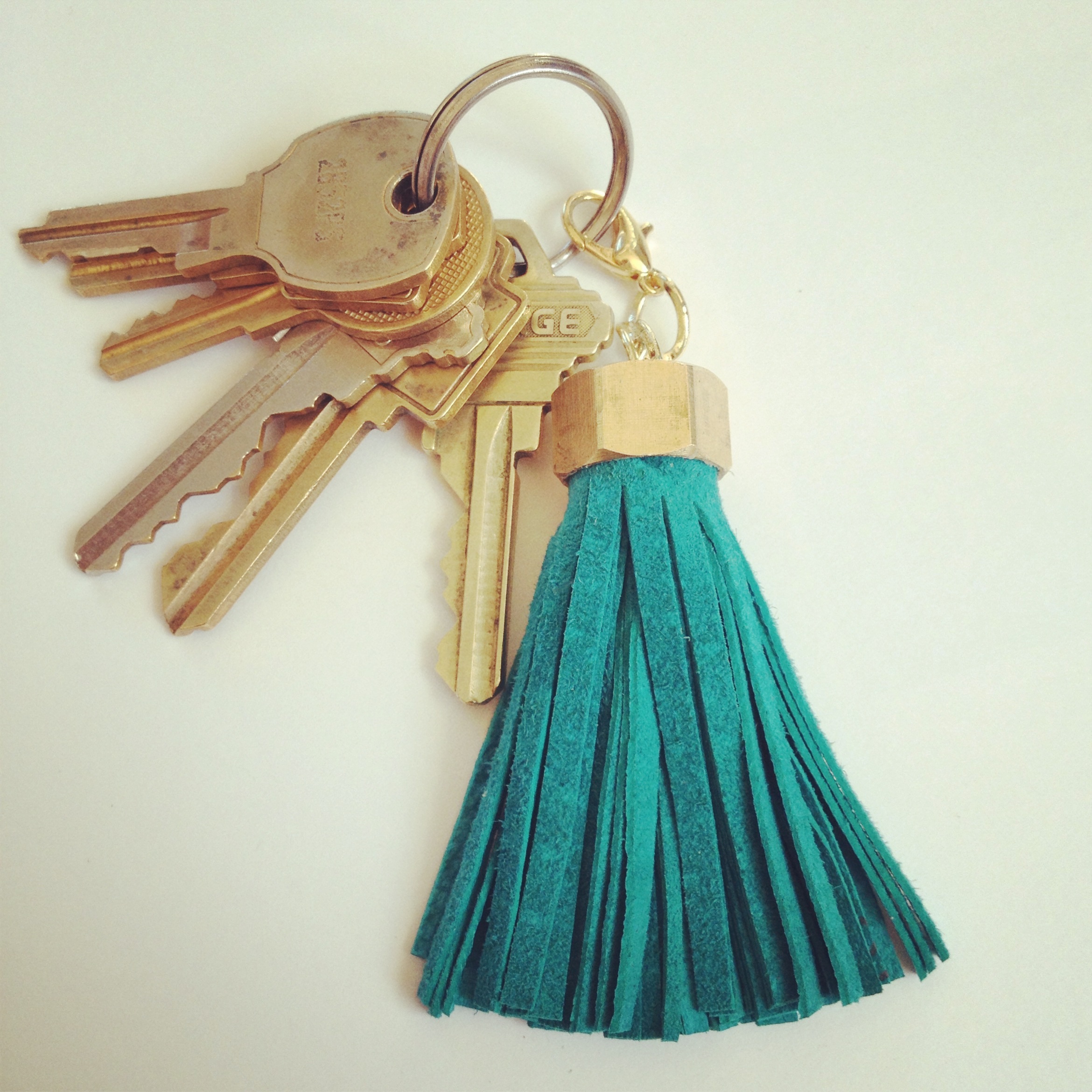 turquoise suede leather tassel keychain on Storenvy