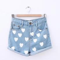 Heart print denim shorts