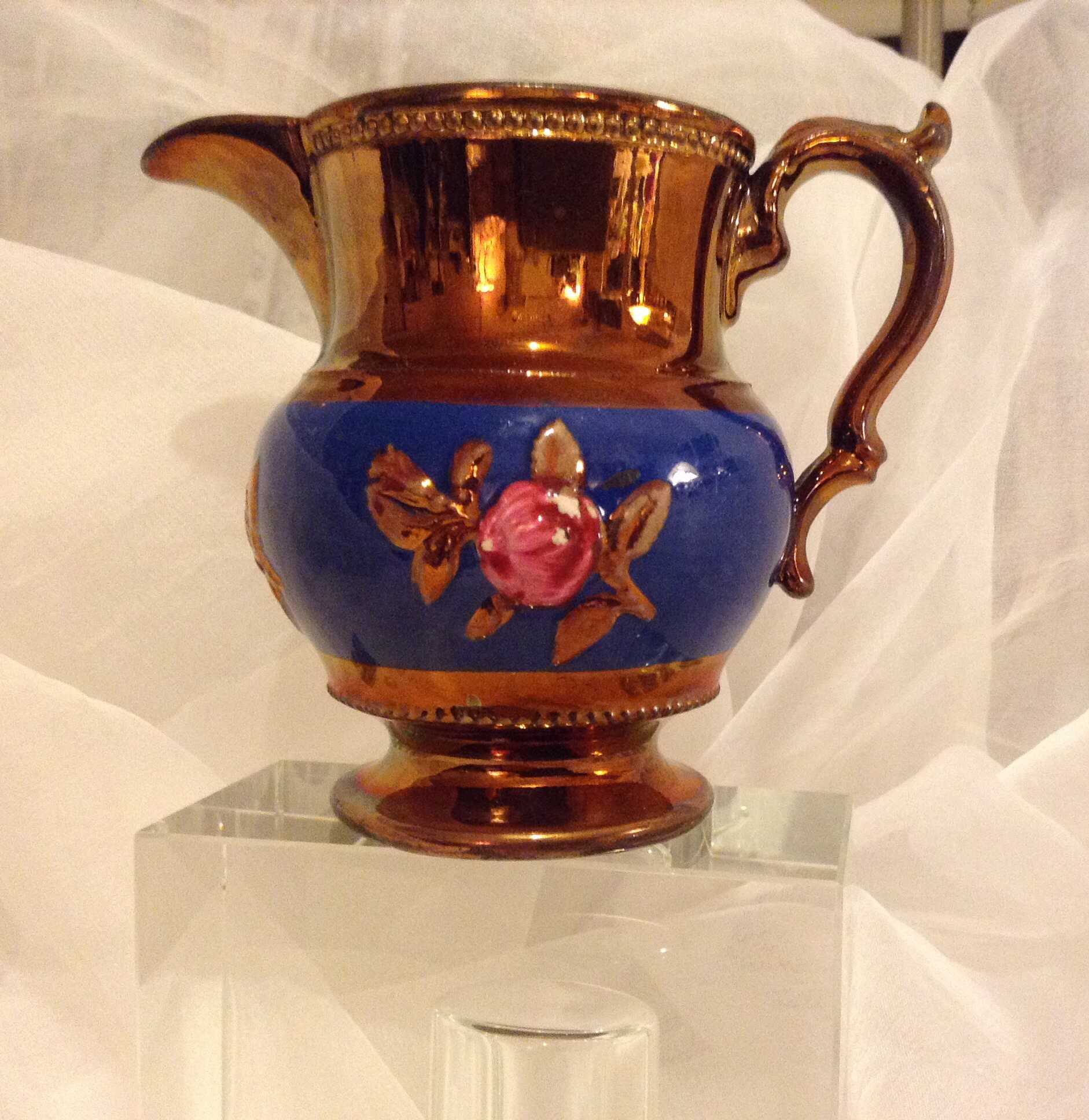 Antique Staffordshire Copper Lusterware Footed Pitcher English Art