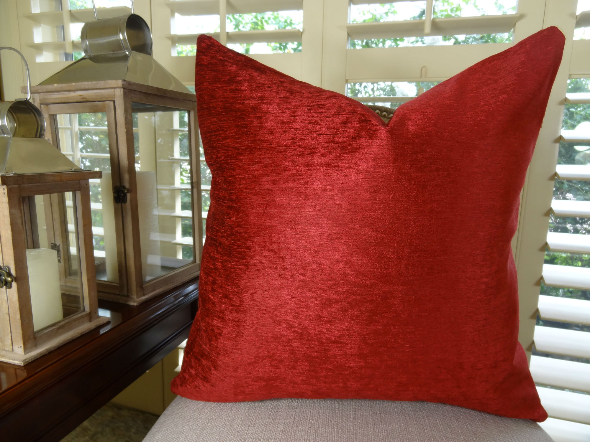22" x 22" Designer Red Burgundy Throw Pillow Decorative Throw Pillow