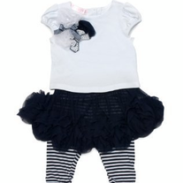 Biscotti Ship Shape White Tee with Navy Skirted Striped Leggings