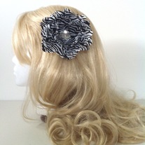 big diamond rhinestone jewel black white zebra stripe peony hair flower clip