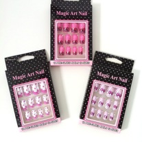pink white black polka dot leopard print bow pre-glued stick-on gyaru fashion nails