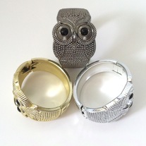1 gold silver OR gunmetal tone acrylic owl hinged bracelet bangle