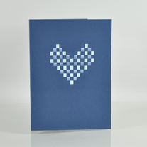 Handcrafted Metallic Dark and light blue plaid checkered heart shape navy portrait card