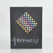 Handcrafted Metallic rainbow plaid checkered diagonal rectangle shape black portrait card