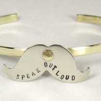 Thin Brass Cuff with Silver Mustache 