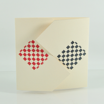 Handcrafted Metallic Red and black double horizontal squares plaid checkered cream square card
