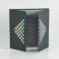 Handcrafted Metallic rainbow color plaid checkered  rhombus centre cut black square card