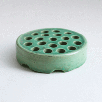 Vintage Japanese Large Green Ceramic Floral Frog