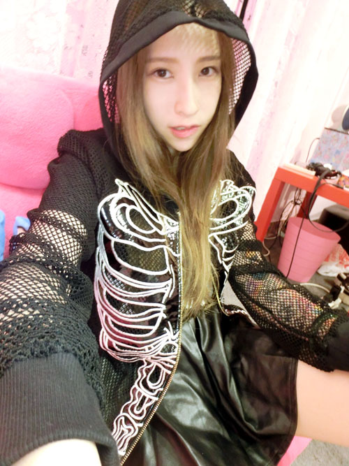 mesh  openwork 2  Thumbnail leather patent jacket bones skull hooded hooded scarf patent