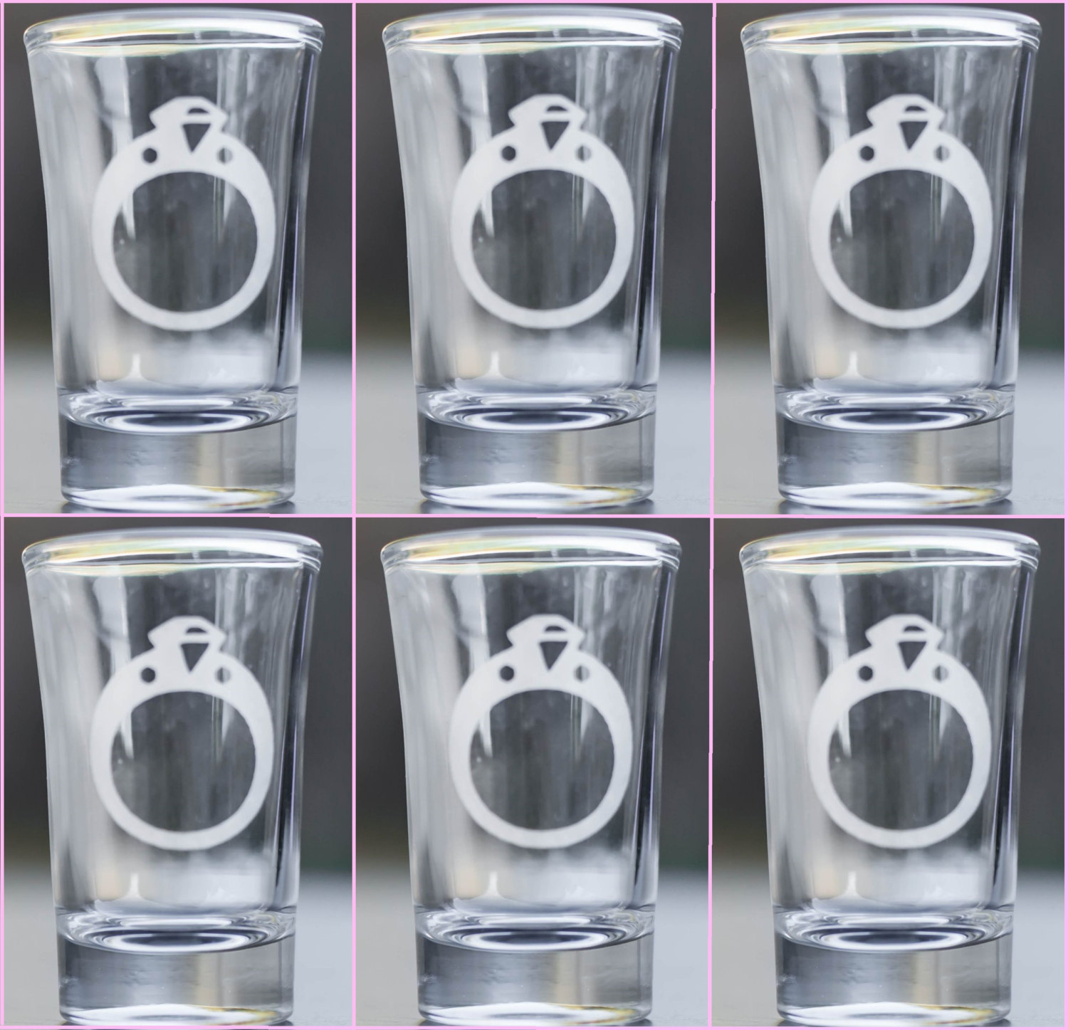 Set of 6 Wedding Ring Shot Glasses or Dessert Glasses 1.5 Ounces on