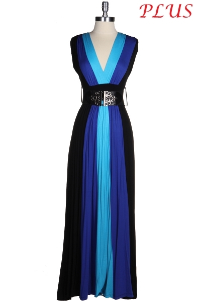 Liz Boutique  Plus Size  Color Block Maxi Dress BLUE