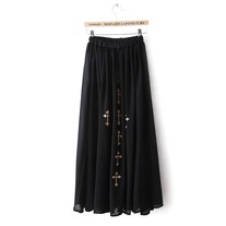 Cross print maxi chiffon skirt
