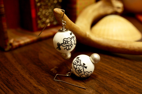 Black and White Porcelain Blossom Earrings