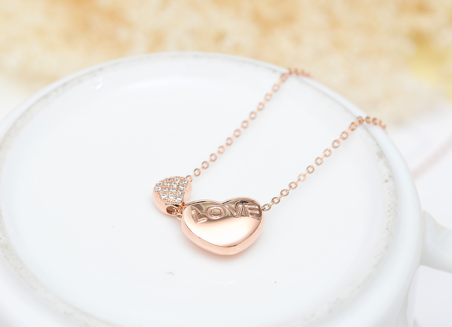 Sterling Silver Rose Gold Plated Engraved "LOVE" Word Diamante Pair