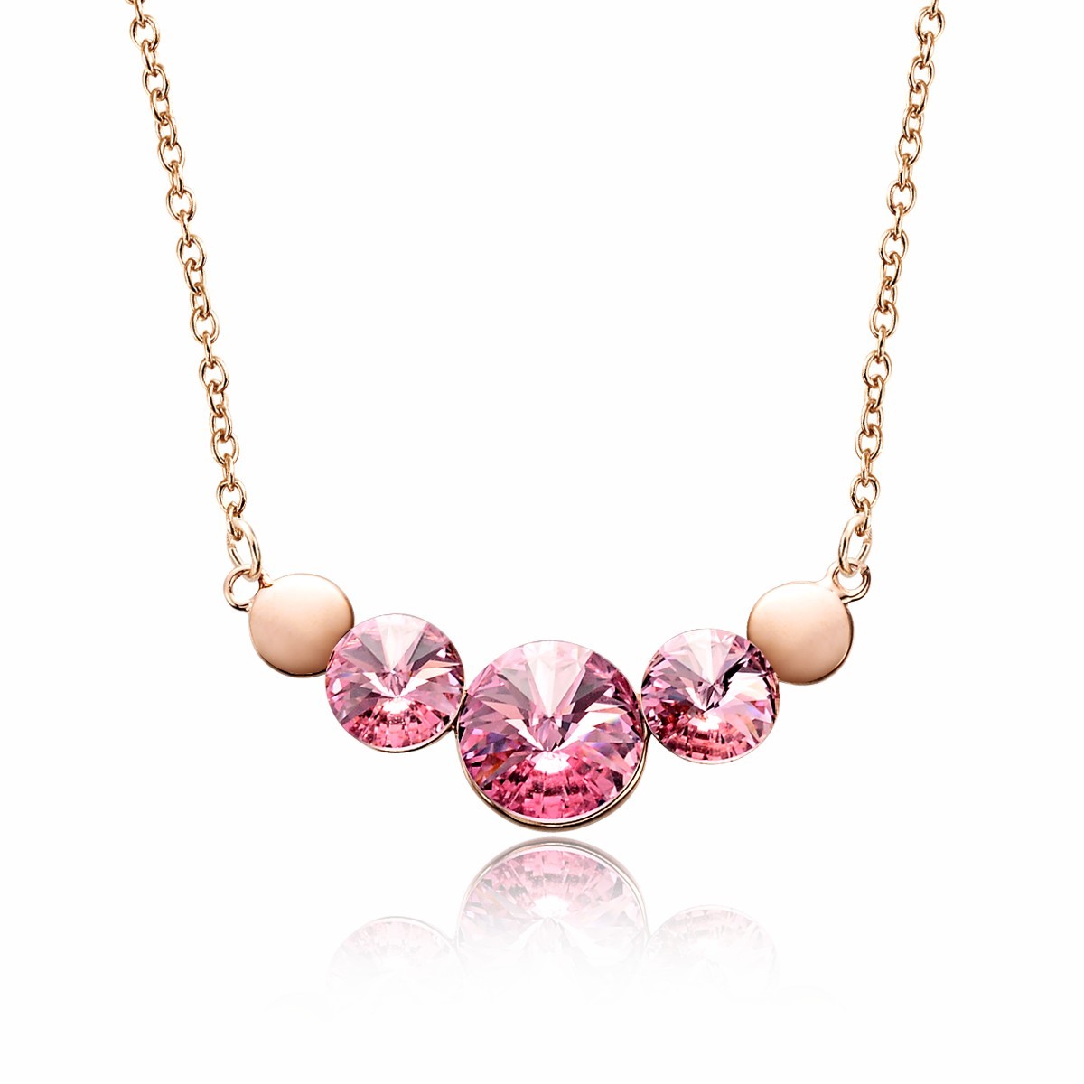 Sterling Silver Rose Gold Plated Pink Round Crystal Pendant Necklace