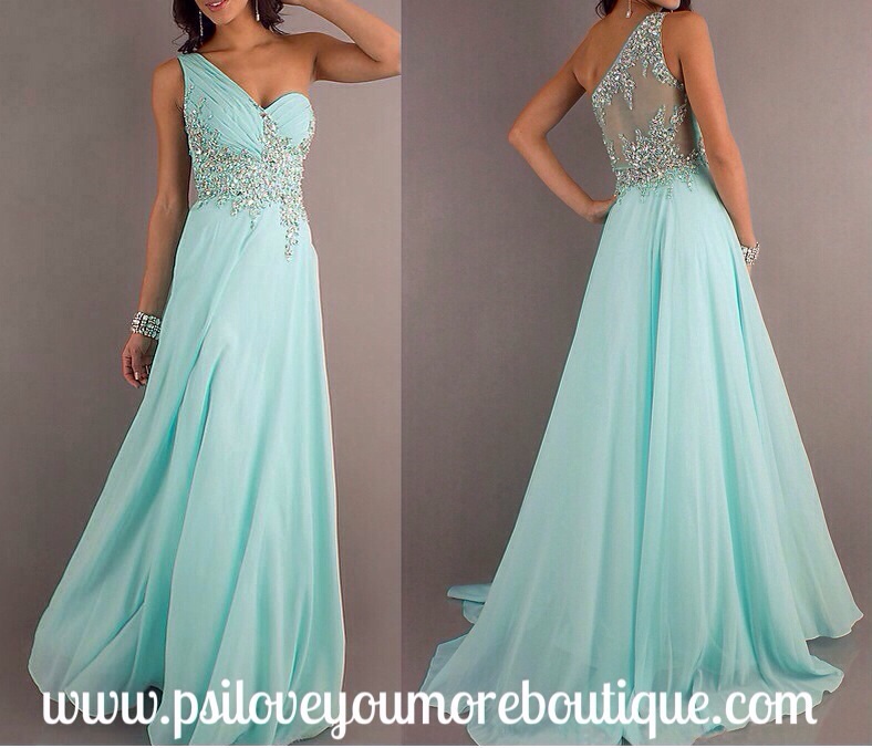 P.S. I Love You More Boutique Mint One Shoulder Beaded Dress in Size