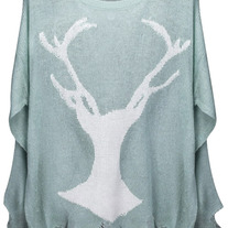 Deer Print Distressed Mint Jumper