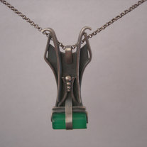 Art Deco silver necklace.  With green onyx cylinder.