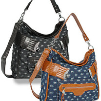Sparkling Denim Tall Hobo Handbag  ( Black )
