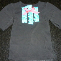 Long Sleeve Black Shirt with Teal Ruffle and Pink Bow-Mudpie Size 0-6 Months